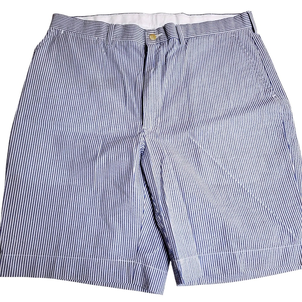 Polo Ralph Lauren Men Size 36 Blue White Striped Seersucker Shorts Cotton Preppy